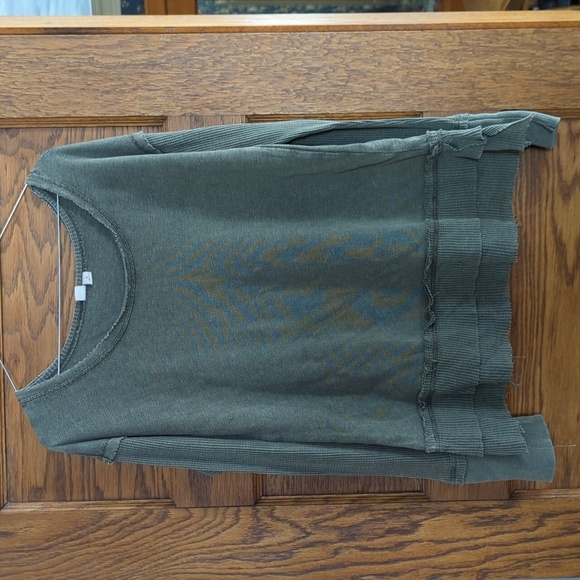 Melrose and Market Tops - Melrose and Market Distressed Waffle Knit Long Sleeve Scoop Wide Neck Blouse M